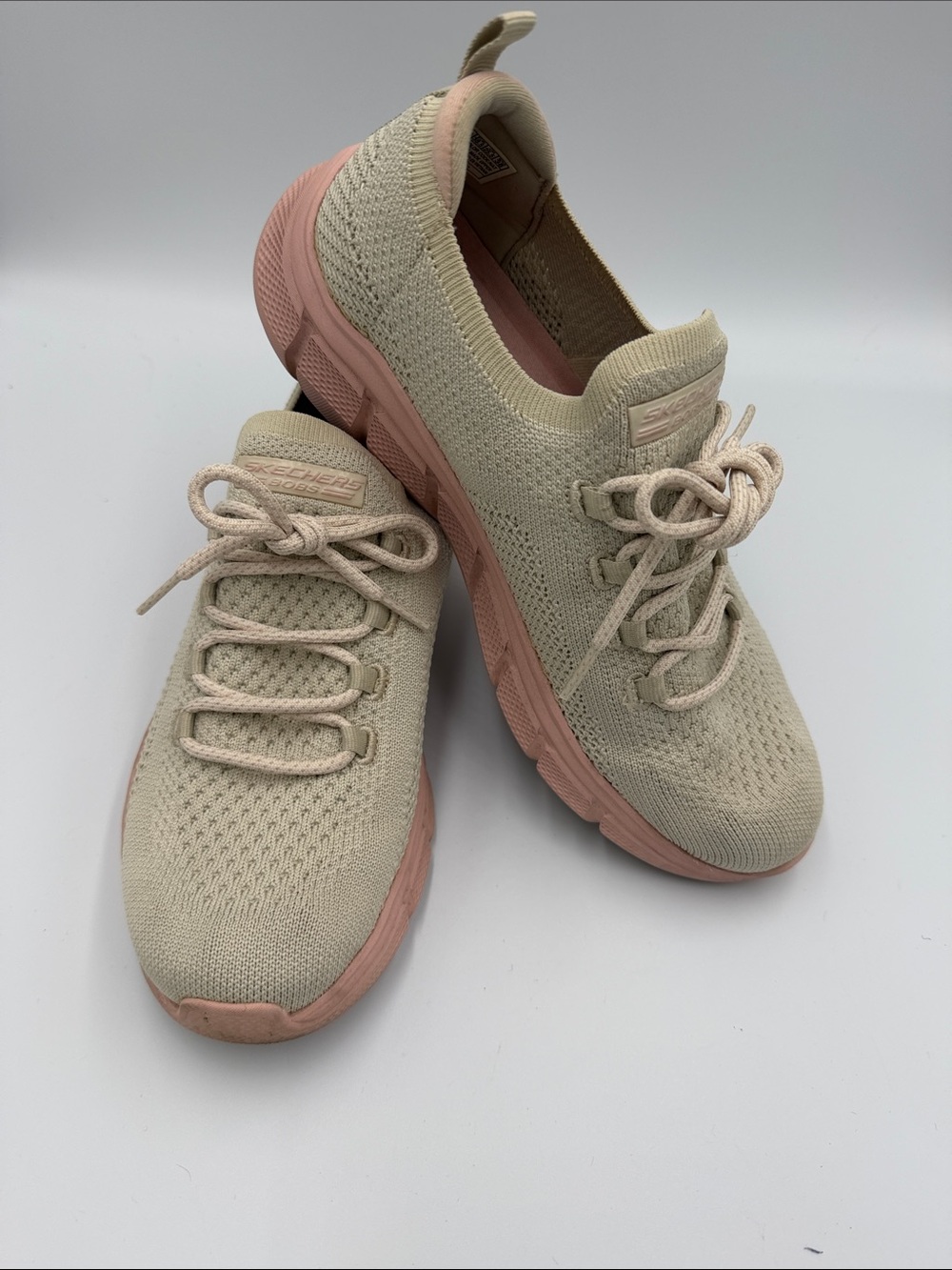 Skechers Women's Knit Slip-On Sneakers in Cream and Blush